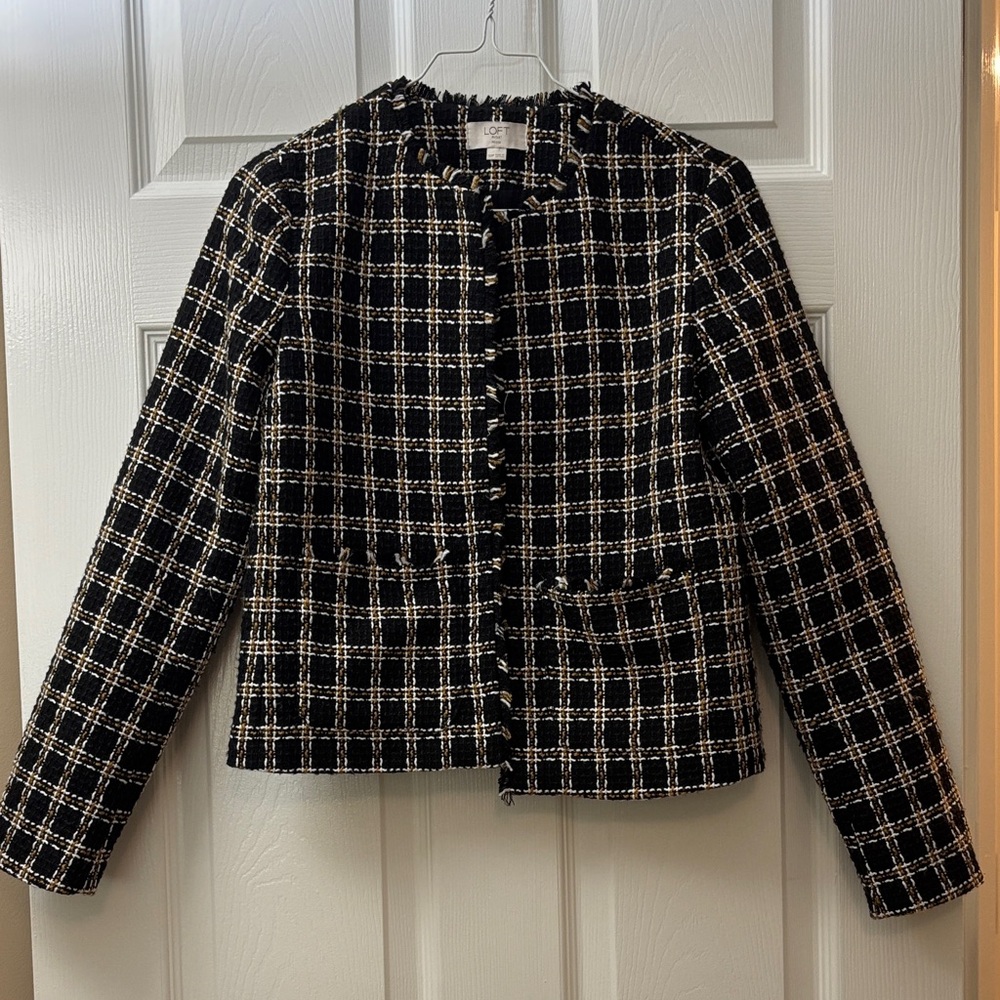 LOFT Black and Cream Checkered Blazer